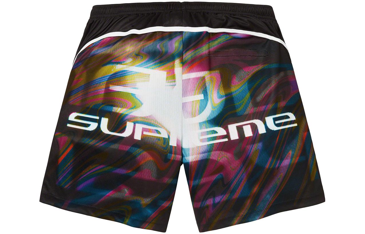 Supreme SS23 WEEK16 FEEDBACK SOCCER SHORT letter logo pattern printed football shorts, same style for men and women