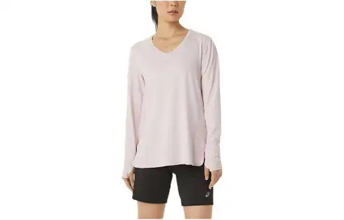 ASICS T Shirts Women's Light Rose V Neck Moderate Straight Fit