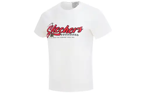 Skechers T Shirts Women's Marshmallow White Crew Neck Moderate Straight Fit