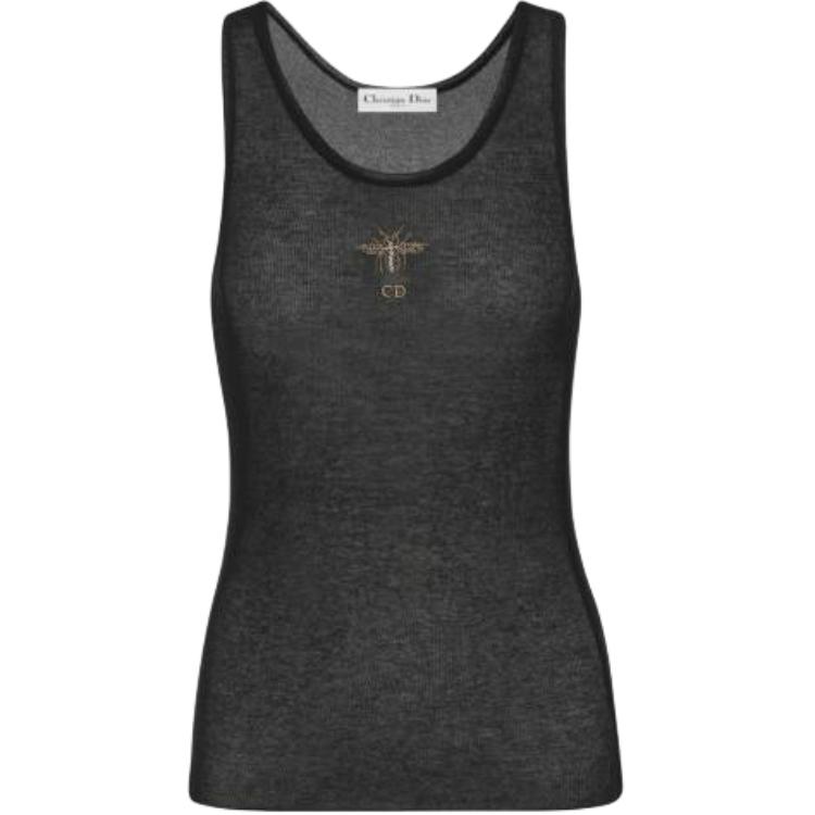 DIOR Tank Tops Women's Black Crew Neck Thin Straight Fit
