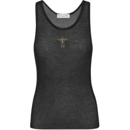 DIOR Tank Tops Women's Black Crew Neck Thin Straight Fit