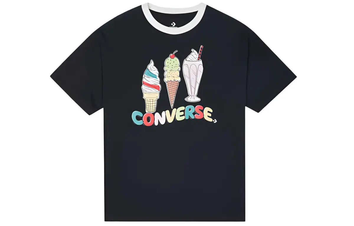 Converse T-Shirts Women's Black Crew Neck Moderate Straight Fit