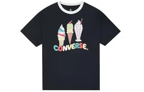 Converse T-Shirts Women's Black Crew Neck Moderate Straight Fit