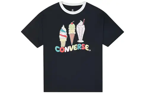 Converse T Shirts Women's Black Crew Neck Moderate Straight Fit