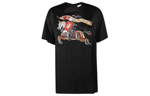Burberry T Shirts Women's Black Crew Neck Moderate Straight Fit