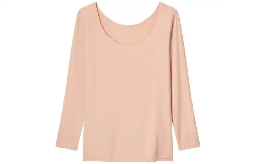 UNIQLO T Shirts Women's First Peach Pink Crew Neck Moderate Straight Fit
