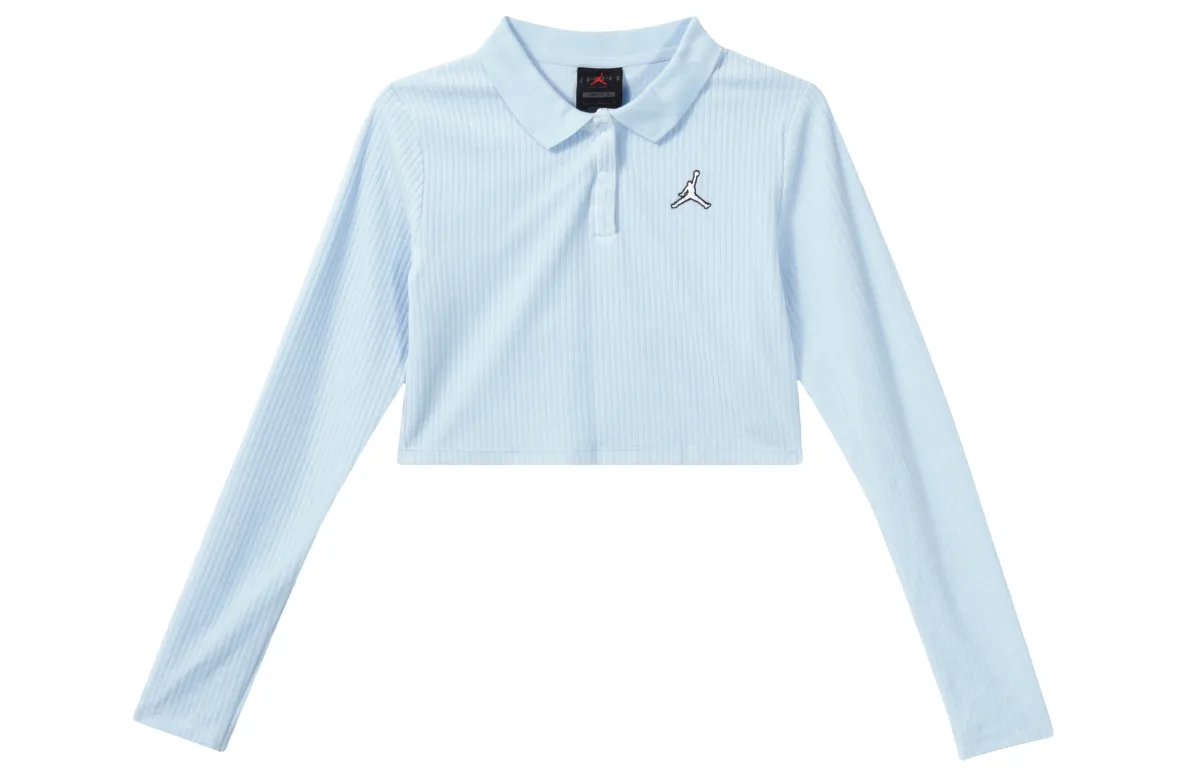 Jordan Crop Tops Women's Ice Blue Polo Collar Moderate