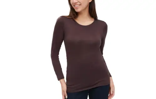 UNIQLO T Shirts Women's Brown Black Crew Neck Moderate Straight Fit