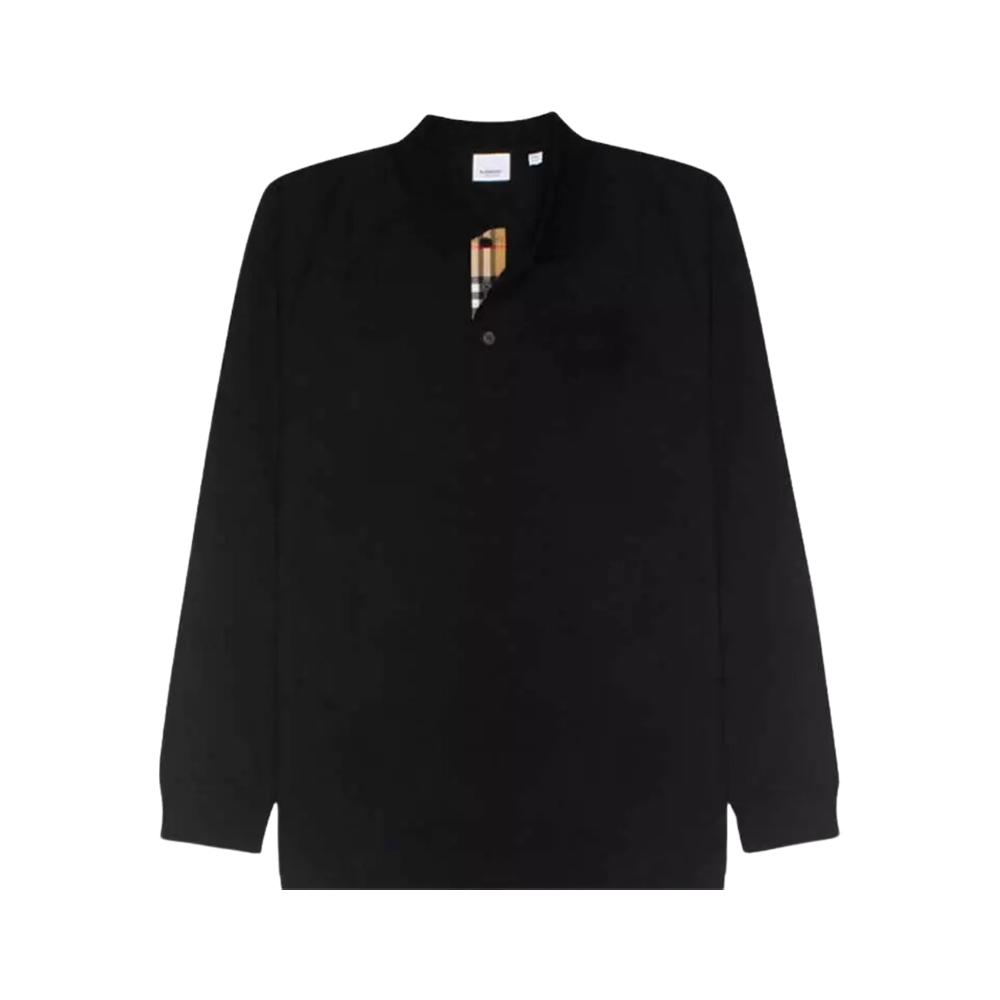 Burberry Burberry FW23 War Horse Emblem Button Plaid Long Sleeve Polo Shirt Men's Black