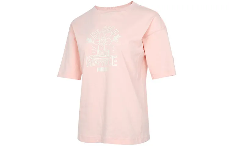 PUMA Downtown T-Shirts Women's Pink Crew Neck Moderate