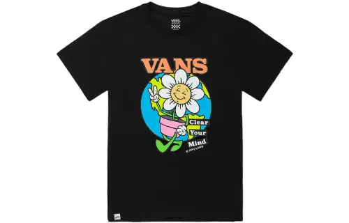 Vans T Shirts Women's Black Crew Neck Moderate Straight Fit