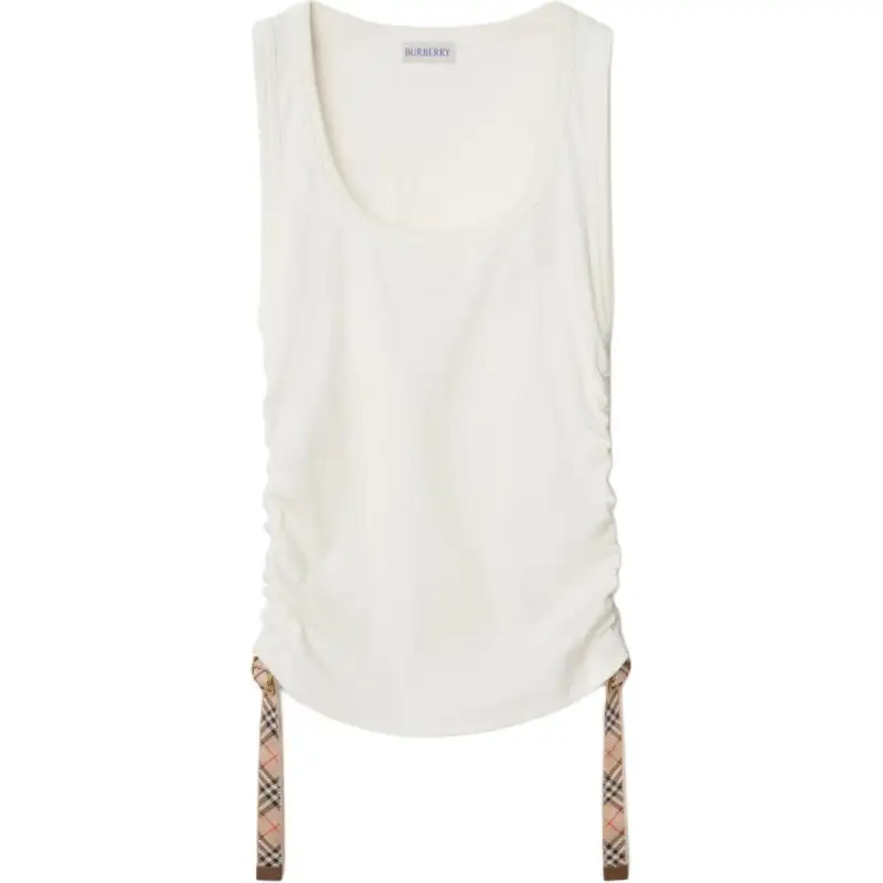 Burberry Checked-Strap Ruched Ribbed Tank Top