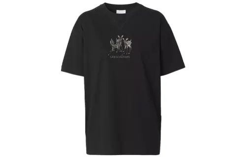 Burberry T Shirts Women's Black Crew Neck Moderate Straight Fit