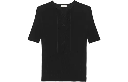 SAINT LAURENT T Shirts Women's Black V Neck Moderate Straight Fit