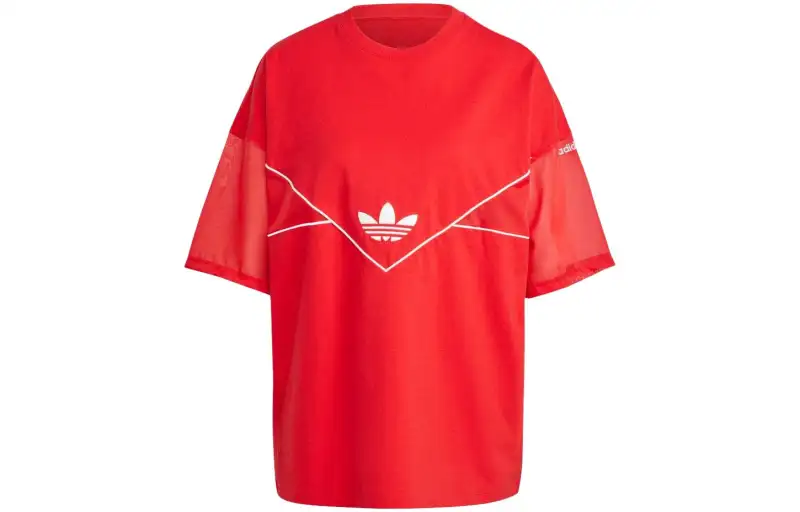 Adidas Originals T Shirts Women's Red Crew Neck Moderate Straight Fit