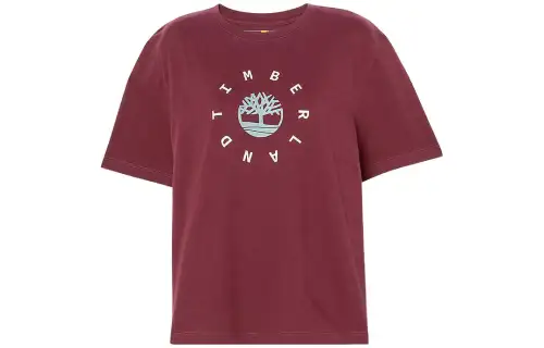 Timberland T Shirts Women's Burgundy Crew Neck Moderate Straight Fit
