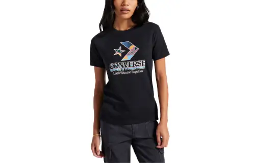 Converse T Shirts Women's Black Crew Neck Moderate Straight Fit