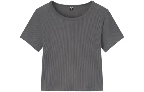 UNIQLO Crop Tops Women's Asphalt Gray Crew Neck Moderate