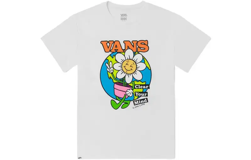 Vans T Shirts Women's White Crew Neck Moderate Straight Fit