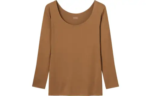 UNIQLO T Shirts Women's Latte Coffee Crew Neck Moderate Straight Fit