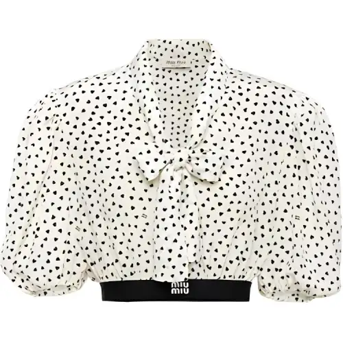 MIU MIU Women'ss Heart Print Crop Sun Shirt White