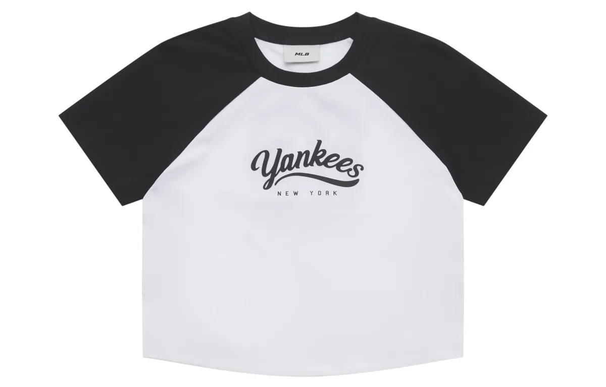 MLB Preppy Style Collection New York Yankees SS25 Raglan Sleeve T Shirt Women's Black