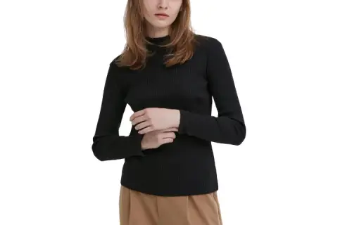 UNIQLO T Shirts Women's Black Turtleneck Moderate Straight Fit