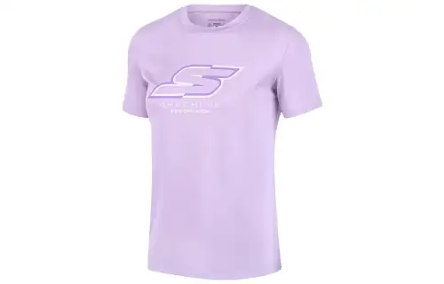 Skechers Basic Sports Collection T Shirts Women's Light Snow Cyan Crew Neck Moderate Straight Fit