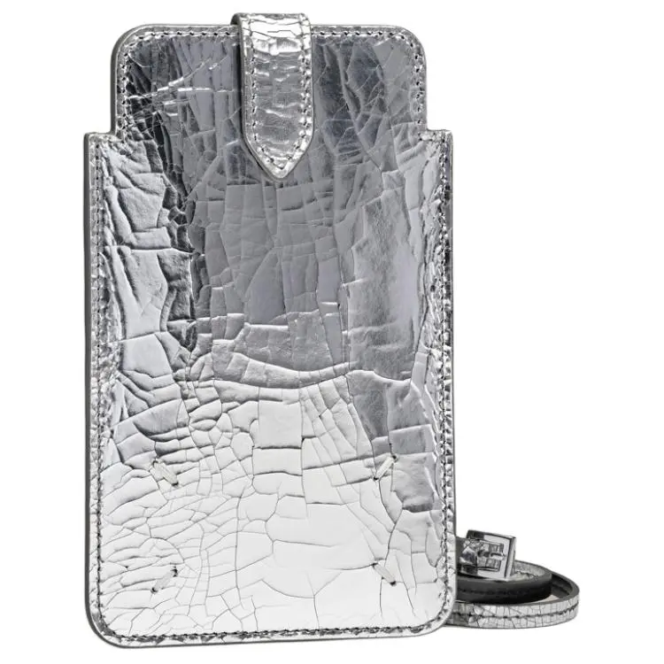 Maison Margiela Leather Cell Phone Pouch Unisex Silver