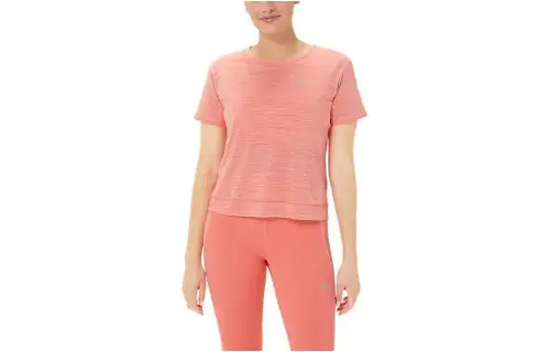 ASICS T Shirts Women's Pink Crew Neck Moderate Straight Fit