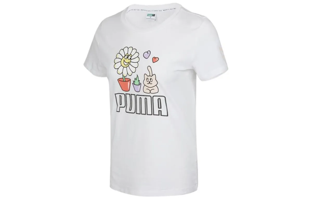 PUMA T-Shirts Women's White Crew Neck Moderate Straight Fit