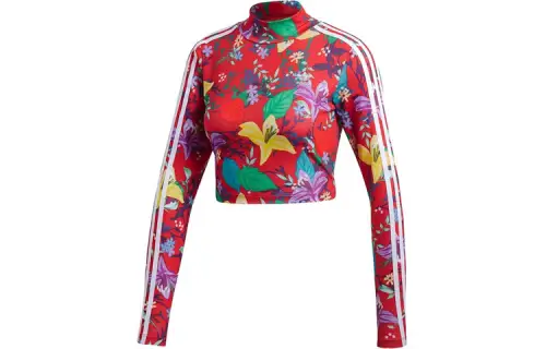 Adidas Originals FARM T Shirts Women's Red Half Turtleneck Moderate Straight Fit