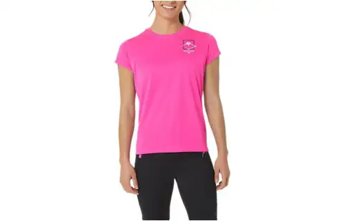 ASICS FUJITRAIL T Shirts Women's Pink Crew Neck Moderate Straight Fit