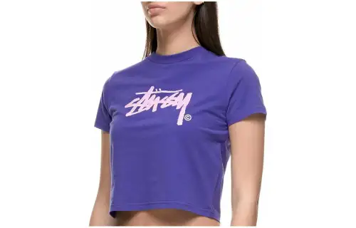 Stussy T Shirts Women's Blue Crew Neck Moderate Straight Fit