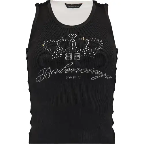 Balenciaga Logo Rhinestone Embellished Tank Top