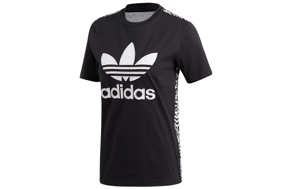 Женская футболка adidas originals (черная с леопардовым принтом) — фото 1