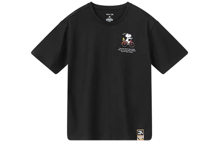 Anta x Snoopy Drop Shoulder Sleeve T Shirt Women's Black