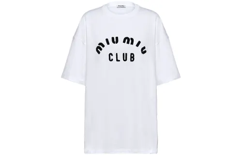 MIU MIU SS22 Drop Shoulder Sleeve T Shirt Women's White