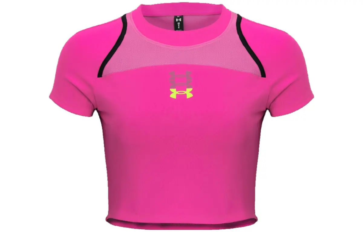 Under Armour Anywhere Crop Tops Women's Rebel Pink Crew Neck Moderate