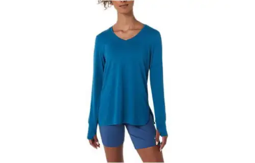 ASICS T Shirts Women's Blue V Neck Moderate Straight Fit
