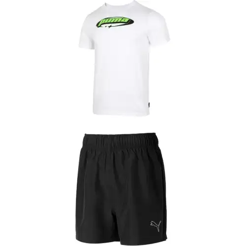 PUMA Casual Sportswear Men's White T Shirt+Black Shorts Crew Neck Moderate