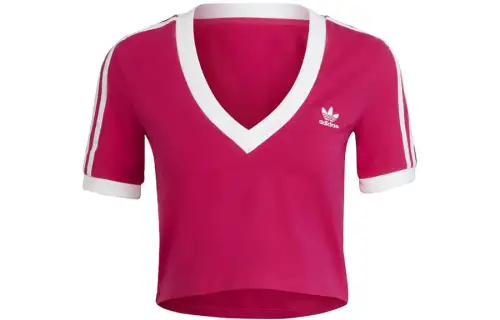 Adidas Originals Crop Tops Women's Rose Red V Neck Moderate
