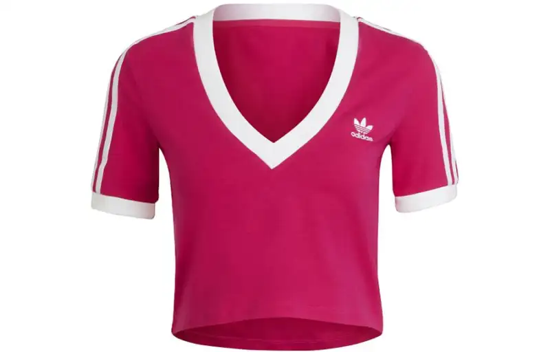 Adidas Originals Crop Tops Women's Rose Red V Neck Moderate