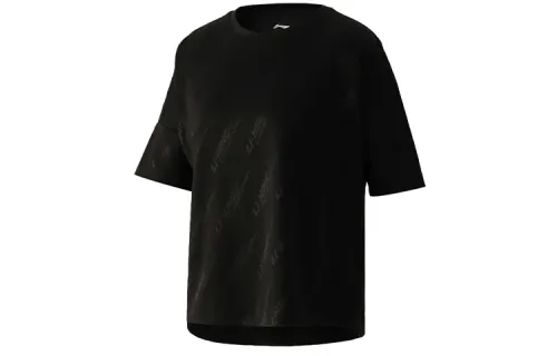 Li Ning T Shirts Women's Black Crew Neck Moderate Straight Fit