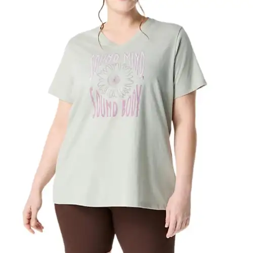 Asics SUNFLOWER SLOGAN V NECK Regular T Shirt Women's Light Gray