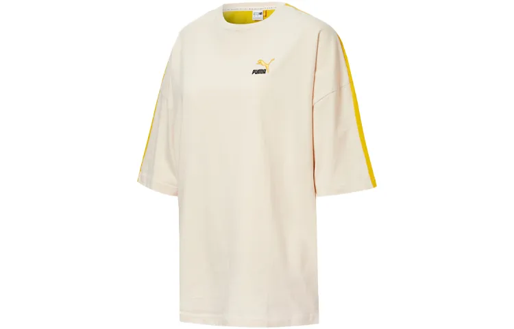 PUMA CLASSICS T-Shirts Women's Beige Crew Neck Moderate Straight Fit