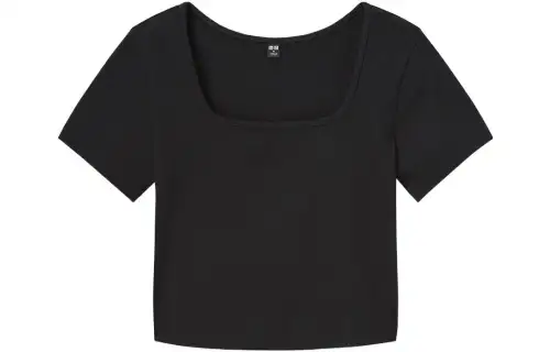 UNIQLO Crop Tops Women's Black Square Collar Moderate