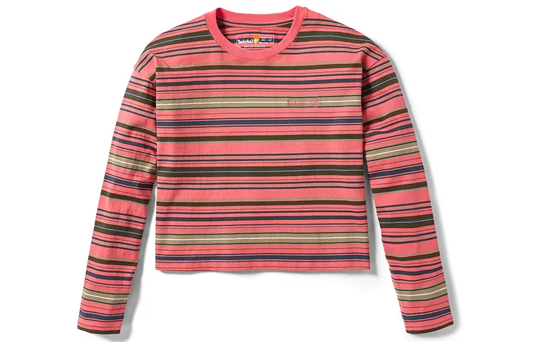 Timberland Crop Tops Women's Shell Pink Crew Neck Moderate