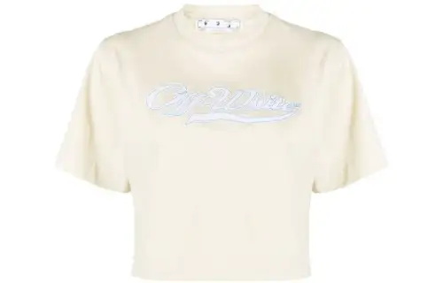 OFF WHITE Logo Print Cropped T Shirt Light Beige