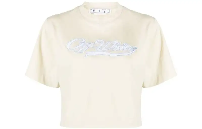OFF WHITE Logo Print Cropped T Shirt Light Beige